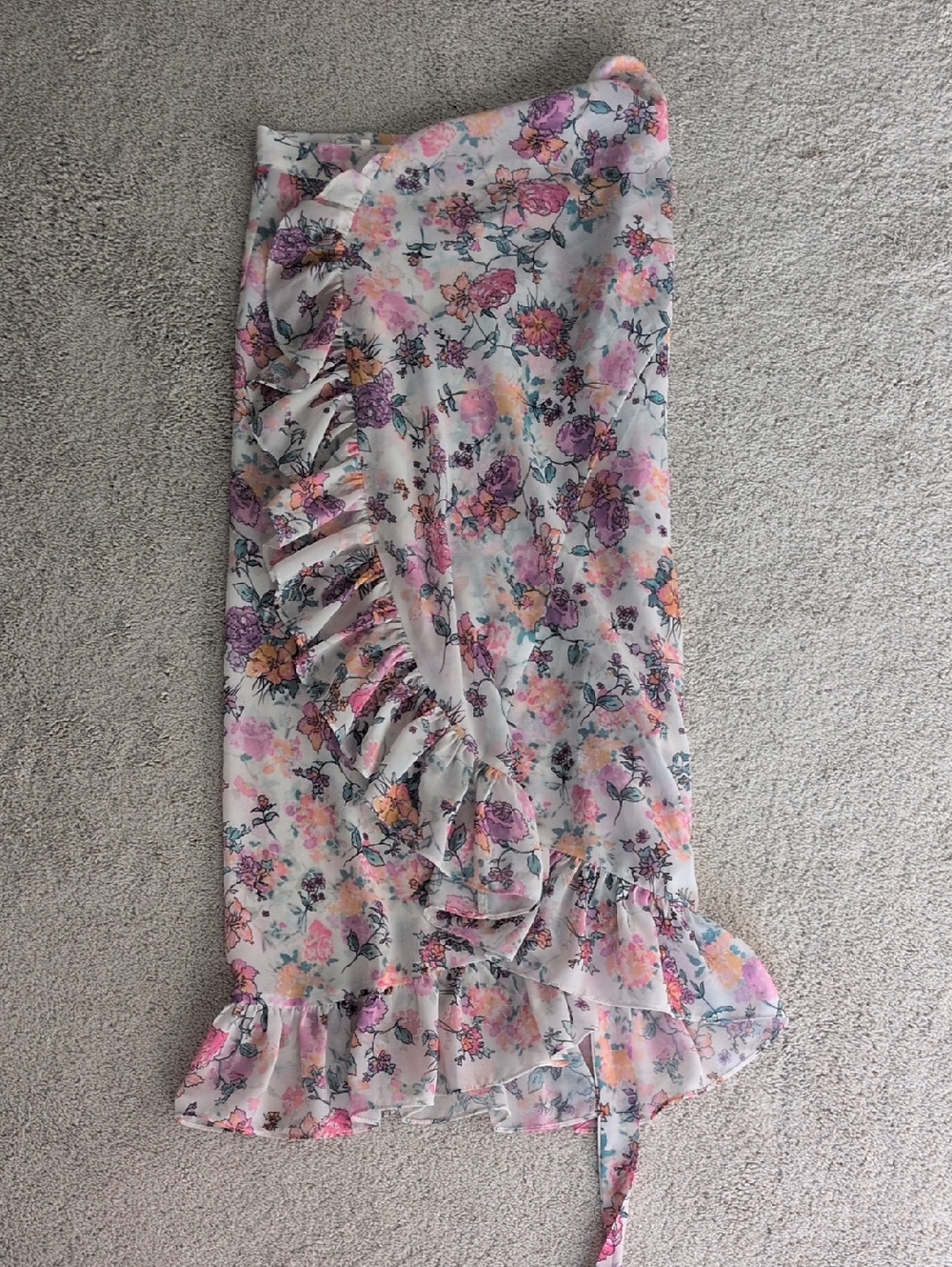 Tularosa Floral Ruffle Wrap Midi Skirt